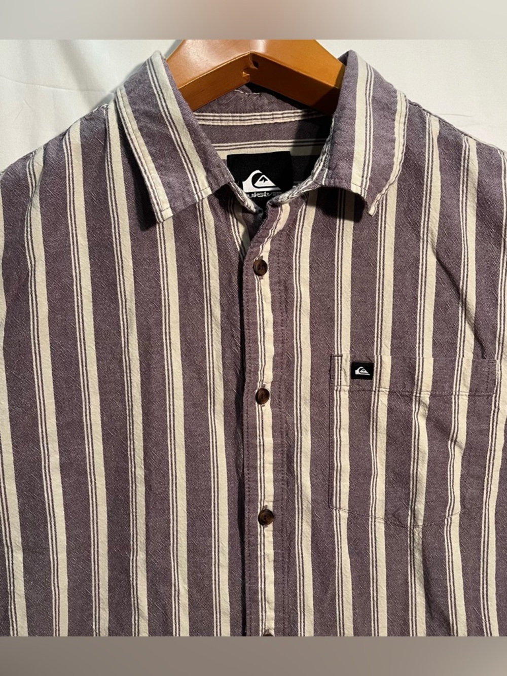 Quiksilver Mens Oxford Stripe Short Sleeve Button Shirt Sunset Purple Sz M